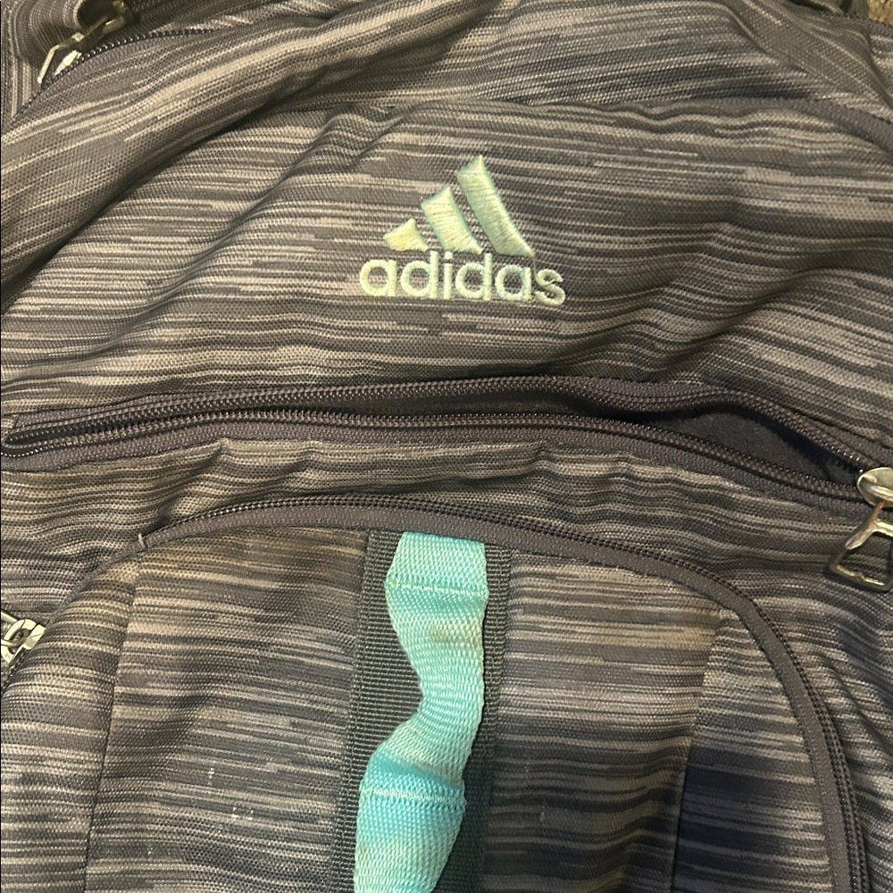 Adidas Gray and Teal Kids Adult Backpack multiple pockets - Picture 2 of 8